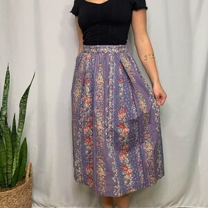 80s Vintage Floral Purple Midi Skirt